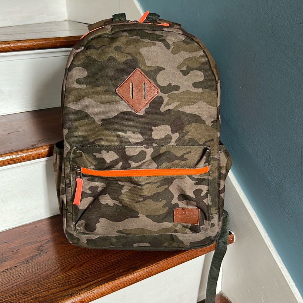 Old Navy Orange and Camouflage Backpack Booksack